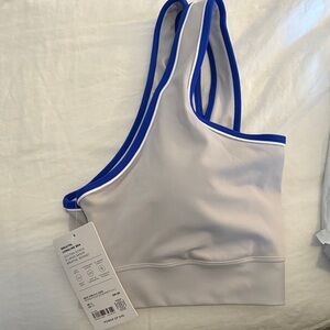 Athleta Breathe Longline Sports Bra with Blue Trim - NWT